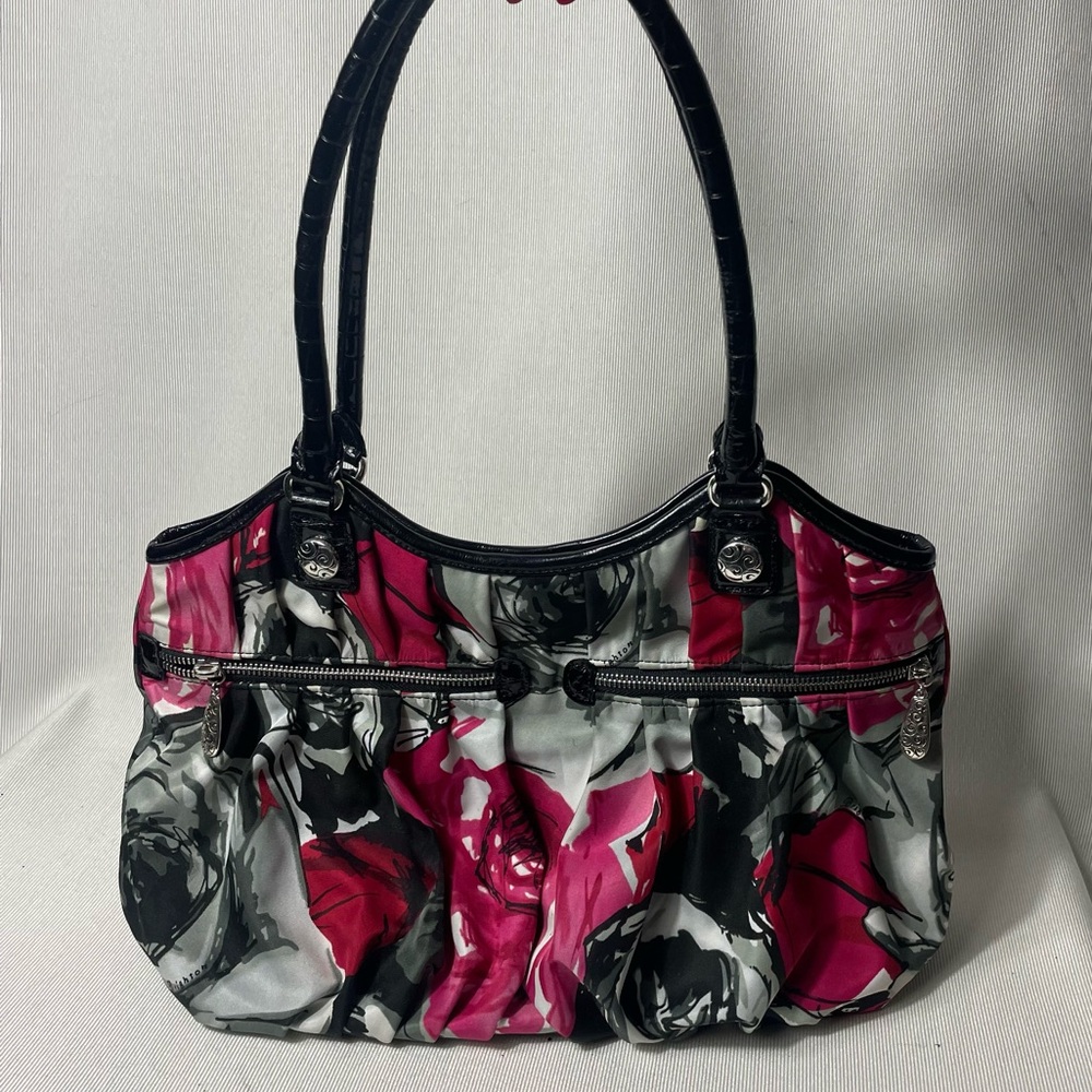 Rare BRIGHTON Floral Madison Rose Nylon Slouch Hobo Shoulder Bag